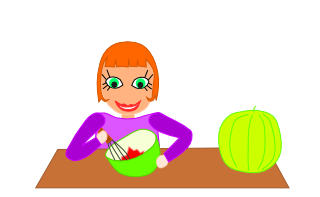 Dessin d'une cuisinière qui prépare des confitures de citre.