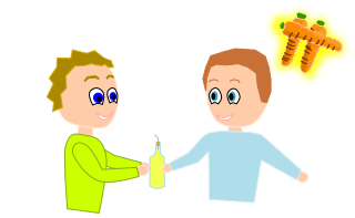 Le vacancier achète de l'huile d'olive chez le cultivateur.